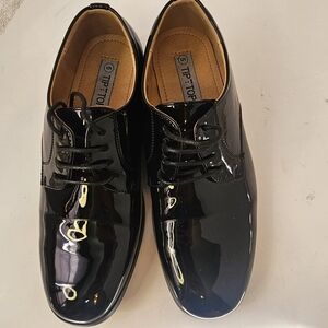 Tip Top Boys Size 5 Black Shiny Dress Shoes Wedding Easter Preppy